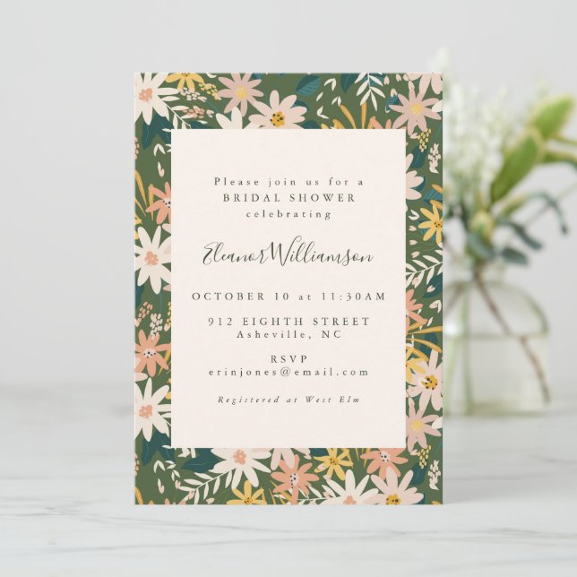 Invitación Moderna pluma de Boho Floral Peach y ducha de novi (Anverso de pie)