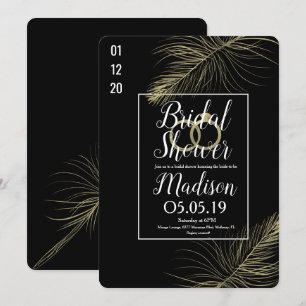 Invitación Moderna pluma de Relieve metalizado dorado ducha d