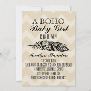 Invitación Moderna pluma tribal bohemia Chevron Baby Shower
