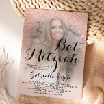 Invitación Moderna purpurina de oro rosa foto oscura Bat Mitz<br><div class="desc">Una moderna ducha rosa de purpurina dorado y bonito oscura con un bloque de color rosa pastel a invitación de la fiesta Mitzvah con tu foto personalizado con un patrón sombrío de oro subió que se desvanece en un fondo rosado. Ideal para una princesa en Mitzvah</div>