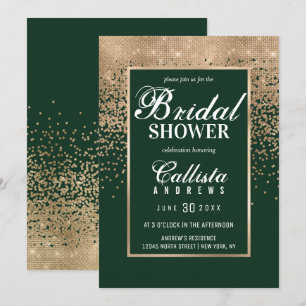 Invitación Moderna Purpurina de oro verde Confetti Bridal Sho