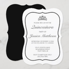 Invitación Moderna Quinceañera Negra Blanca Minimalista