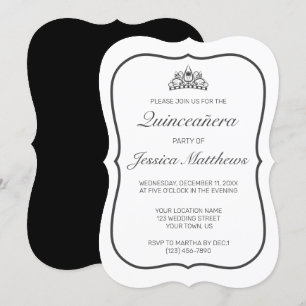 Invitación Moderna Quinceañera Negra Blanca Minimalista
