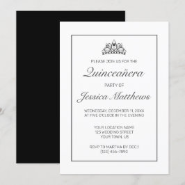 Invitación Moderna Quinceañera Negra Blanca Minimalista