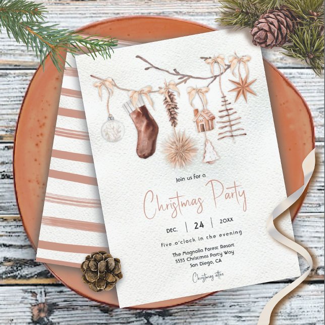 Invitación Moderna rama de Fiesta de Navidades de vacaciones  (Subido por el creador)