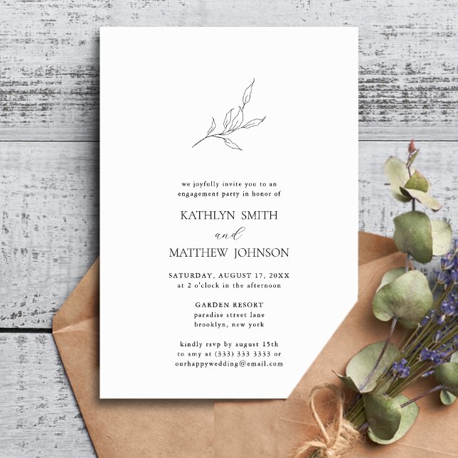 Invitación Moderna rama de hojas de oliva Simple Engagement P (Subido por el creador)