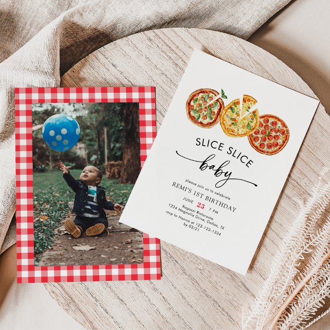 Invitación Moderna rebanada de fotos de niños Pizza primer cu (Subido por el creador)