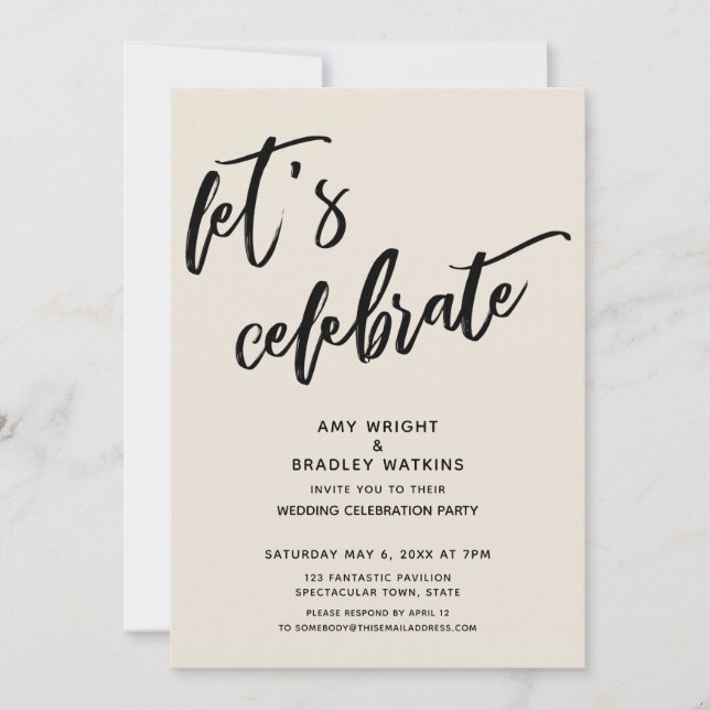Invitación Moderna Recepción de Boda con Cream Let's Celebrat (Anverso)
