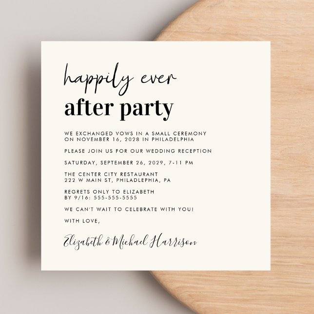Invitación Moderna recepción de boda con crema de fotos (From private vows to a grand happily ever after party - celebrate with family and friends)
