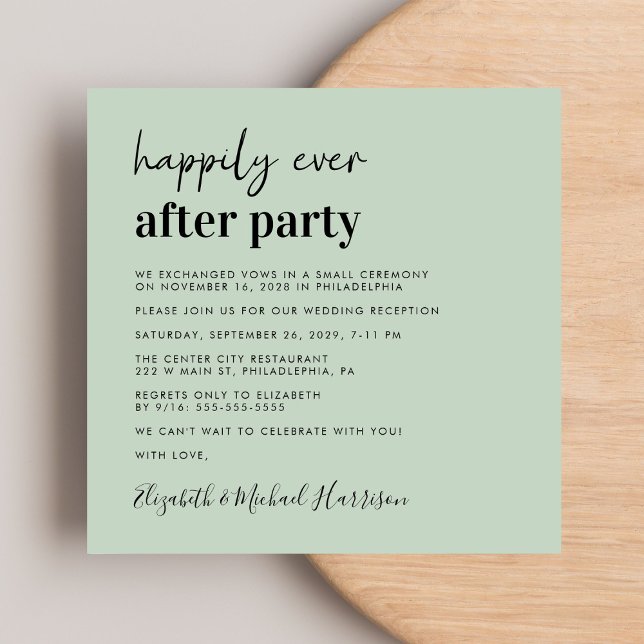 Invitación Moderna recepción de boda verde con foto de Sage (From private vows to a grand party - invite family and friends to celebrate your marriage!)