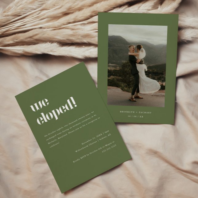 Invitación Moderna recepción de bodas de Olive Green Elopemen (Subido por el creador)