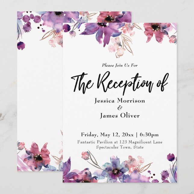 Invitación Moderna recepción de color de agua abstracta (Anverso / Reverso)