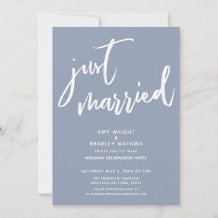Invitación Moderna recepción Dusty Blue Just Married Wedding