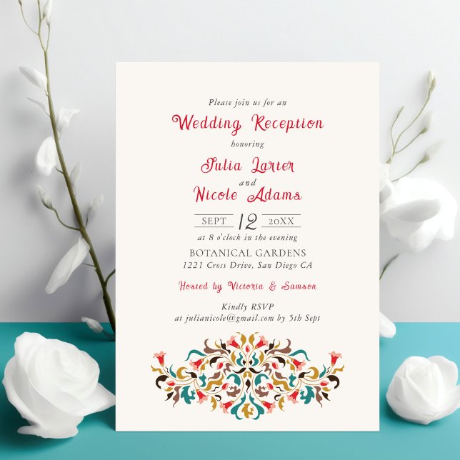 Invitación Moderna recepción romántica elegante de boda flora (Subido por el creador)