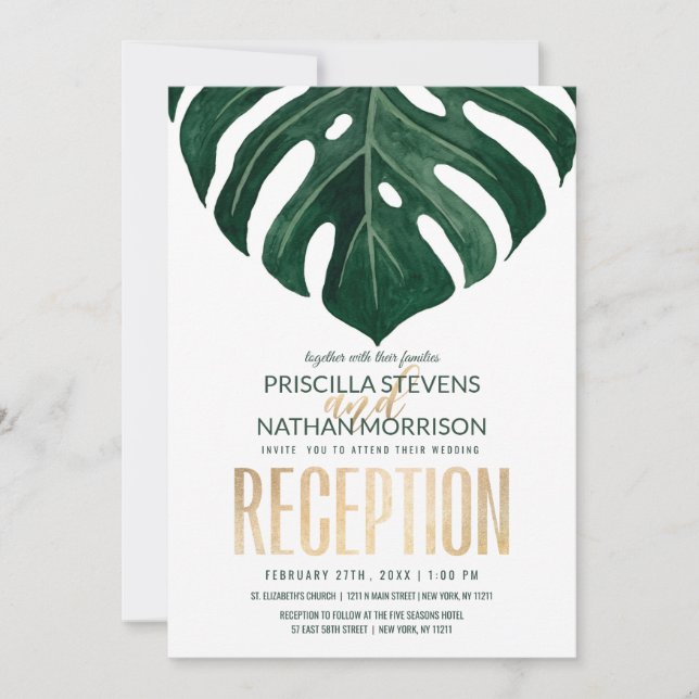 Invitación Moderna recepción tropical suiza con mango de ques (Anverso)