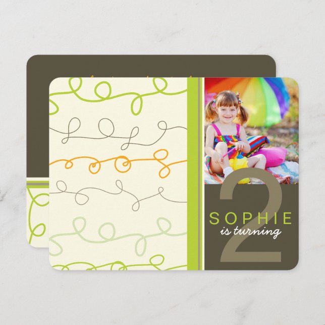 Invitación Moderna Retro Fun Art Scribbles Foto Niños Cumplea (Anverso / Reverso)
