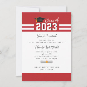 Invitación moderna roja para fiesta de graduación 