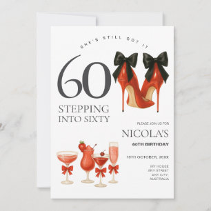 Invitación moderna roja y negra para los 60 años