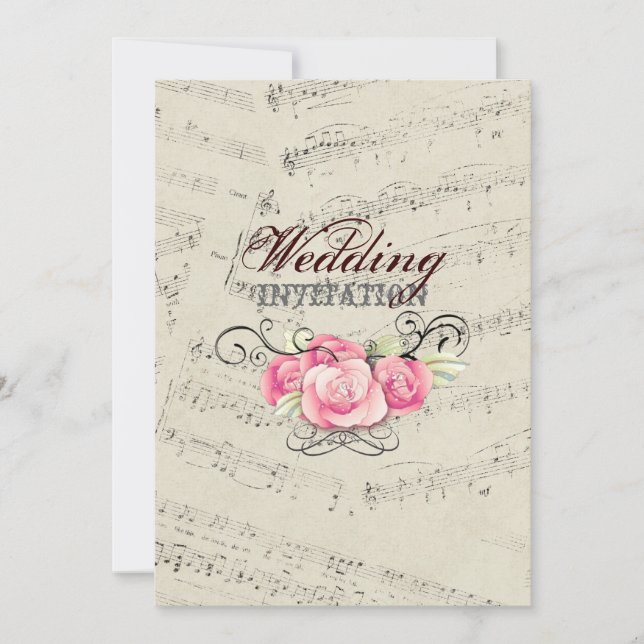Invitación Moderna Romantic Music apunta Boda musical (Anverso)
