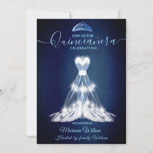 Invitación Moderna ropa adorable azul medianoche tiara Quince