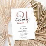 Invitación Moderna Rosa Blanca Oro Elegante 21 cumpleaños<br><div class="desc">Una invitación moderna de 21 años con una tipografía caligráfica elegante y un diseño minimalista en oro blanco y rosa.</div>