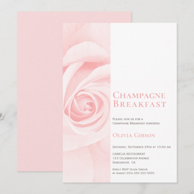 Invitación Moderna Rosa Champagne Desayuno Nodal Ducha (Anverso / Reverso)