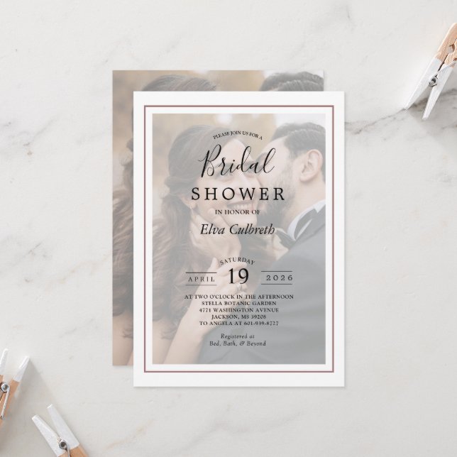 Invitación Moderna Rosa de cobre elegante Foto ducha de novia (Anverso/Reverso In Situ)