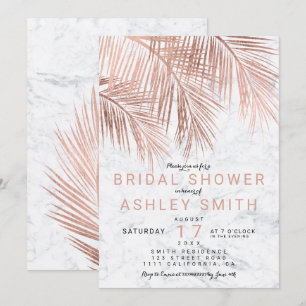 Invitación Moderna rosa de mármol de palmera dorada Ducha de