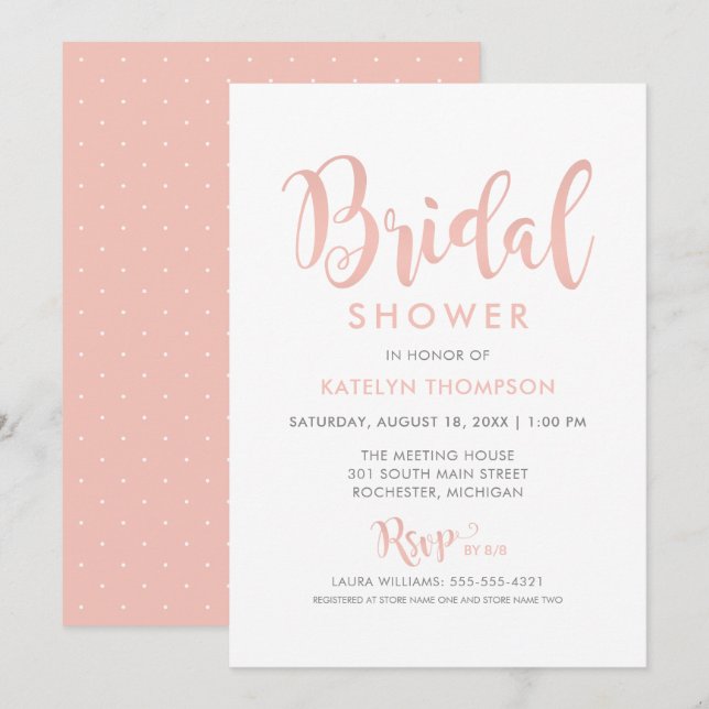 Invitación Moderna Rosa Gold Script Boda Bridal Shower (Anverso / Reverso)
