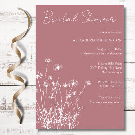 Invitación Moderna Rosa y ducha de flores silvestres blancas