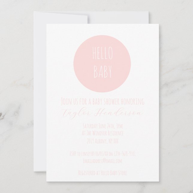 Invitación moderna Rubor Pink Baby Shower (Anverso)