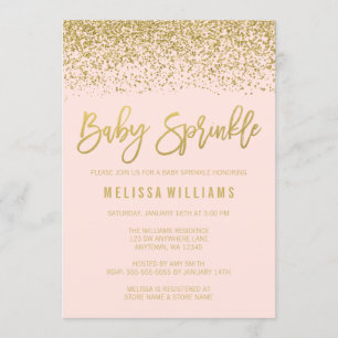 Invitación Moderna Rubor Purpurina Rosa Gold Faux Baby Sprink