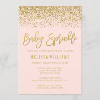 Invitación Moderna Rubor Purpurina Rosa Gold Faux Baby Sprink