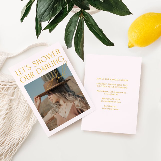 Invitación Moderna Rubor Rosa & Amarilla Fotografía Bridal Sh (Subido por el creador)