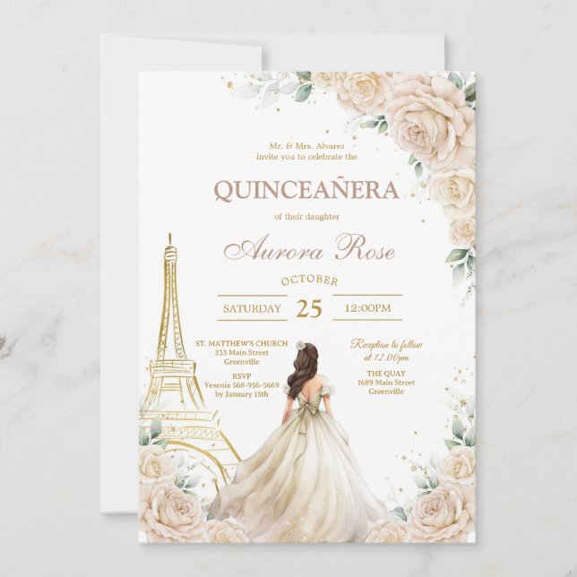 Invitación Moderna Rustica de Quinceañera (Anverso)