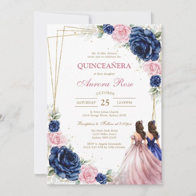 Invitación Moderna Rustica de Quinceañera (Anverso)