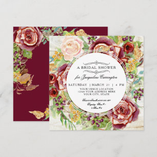 Invitación Moderna Rústica Floral Caída Red Wreath Bridal Duc