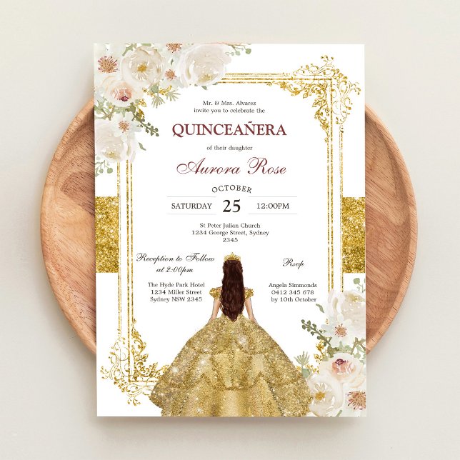 Invitación moderna rústica floral Quinceañera (Subido por el creador)