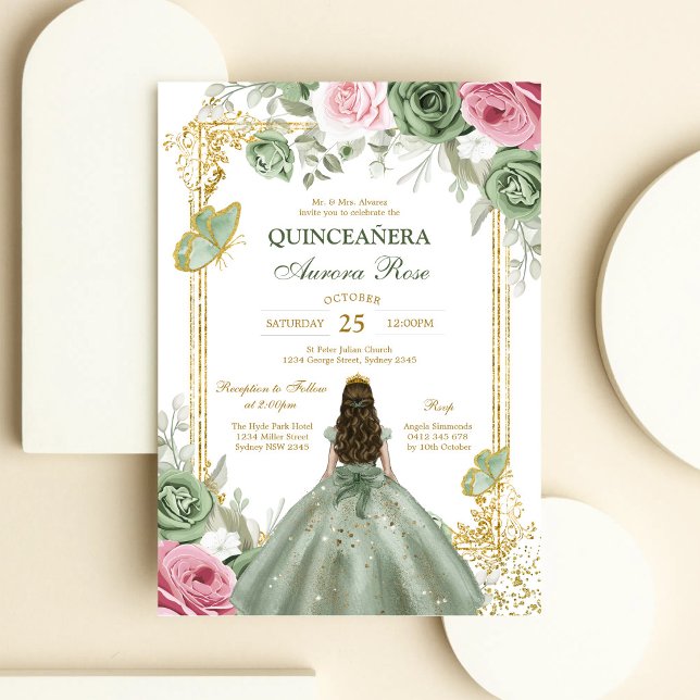 Invitación moderna rústica floral Quinceañera (Subido por el creador)