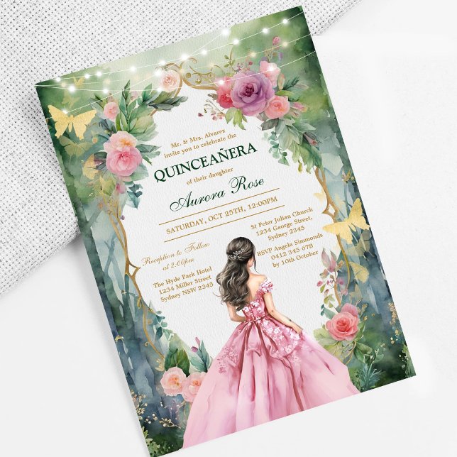 Invitación moderna rústica floral Quinceañera (Subido por el creador)