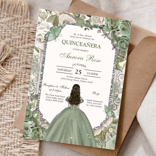 Invitación moderna rústica floral Quinceañera (Subido por el creador)