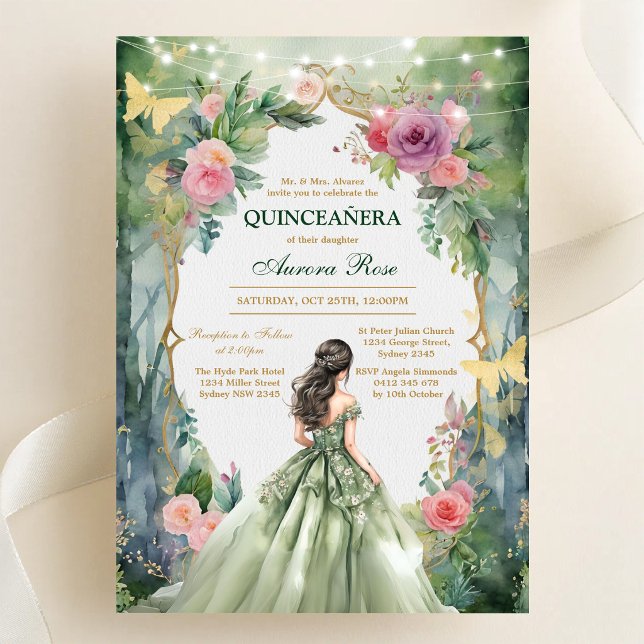 Invitación moderna rústica floral Quinceañera (Subido por el creador)