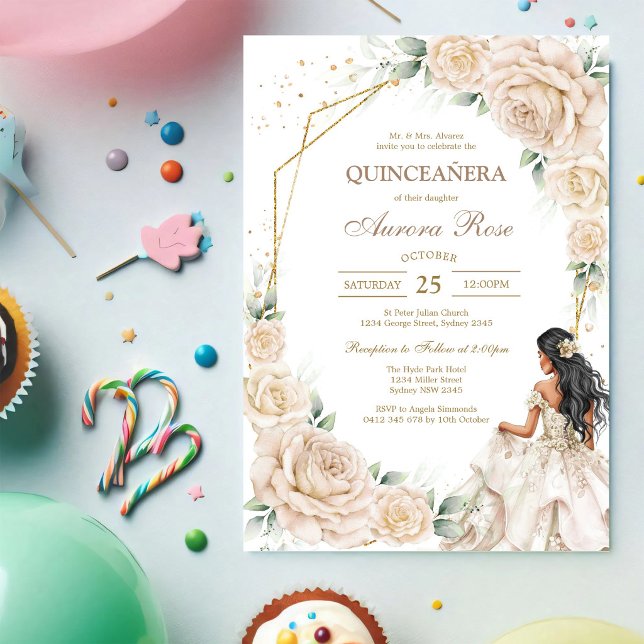 Invitación moderna rústica floral Quinceañera (Subido por el creador)