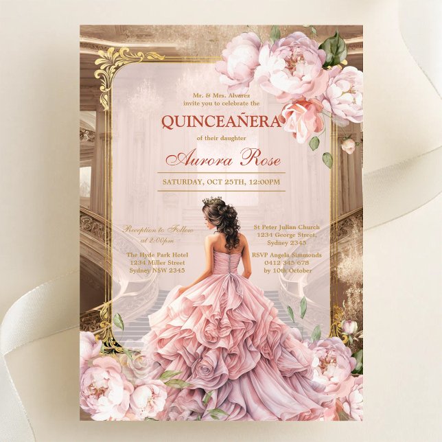 Invitación moderna rústica floral Quinceañera (Subido por el creador)