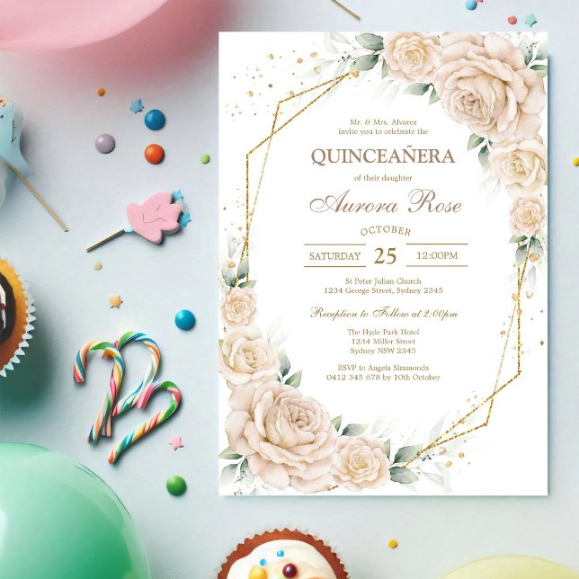 Invitación moderna rústica floral Quinceañera (Subido por el creador)