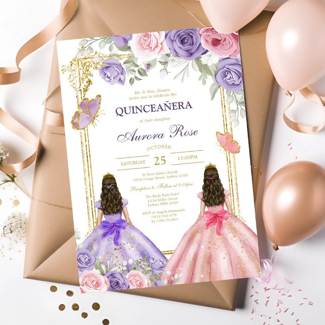 Invitación moderna rústica floral Quinceañera (Subido por el creador)