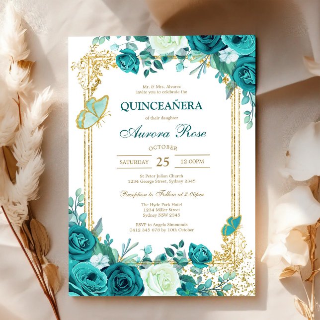 Invitación moderna rústica floral Quinceañera (Subido por el creador)
