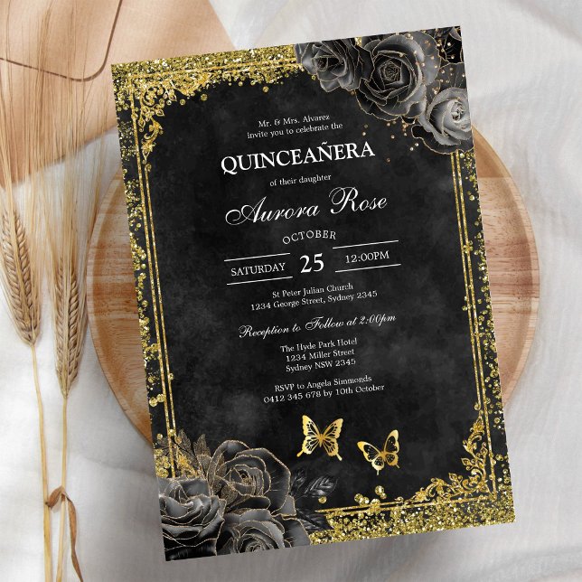 Invitación moderna rústica floral Quinceañera (Subido por el creador)