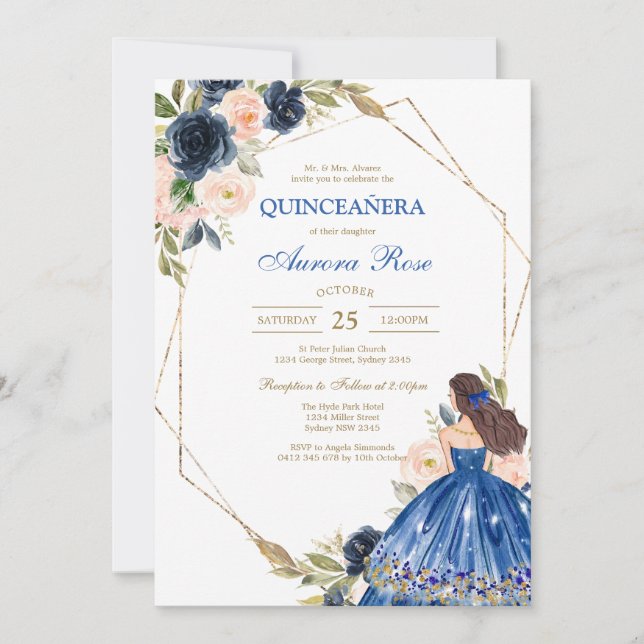 Invitación Moderna Rústica Quinceañera (Anverso)