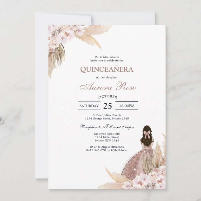 Invitación Moderna Rústica Quinceañera (Anverso)